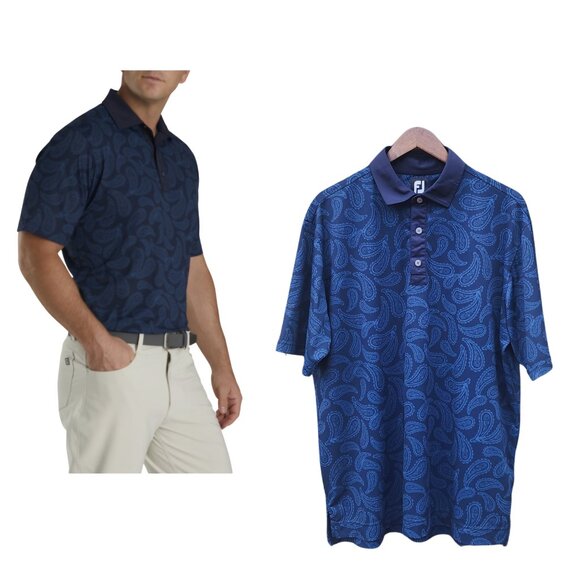 FOOTJOY Men's Blue Paisley Print Performance Golf Polo, Size Large - Picture 2 of 9